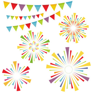 Vector fireworks and garlands