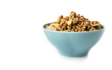 Muesli in bowl  on white background
