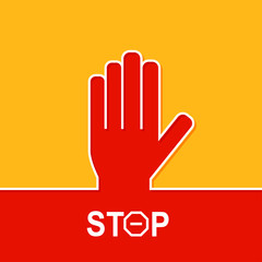 No entry hand sign on red background