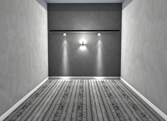 Stanza vuota con lampade e luci su parete