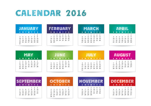 Color calendar 2016