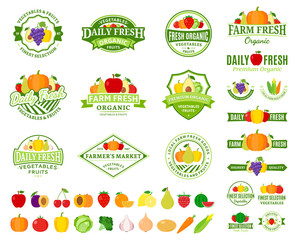 Fruits and Vegetables Logos, Labels, Fruits and Vegetables Icons