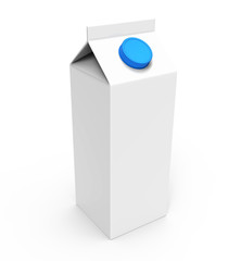 Juice, milk white carton box with blue cap