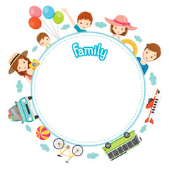 Family Vacation Objects on Round Frame, Vacations, Holiday, Travel Destination, Journey Trips, Transportation