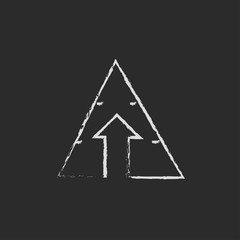 Pyramid with arrow up icon drawn in chalk.