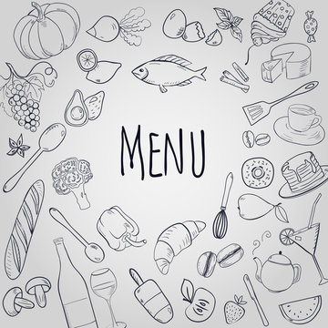 Menu template with doodle style food