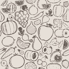 Fruits and Vegetables Retro Styled Grungy Seamless Pattern