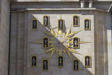 Clock Carillon du Mont des Arts on the wall of Palace of Dynasty, Brussels, Belgium