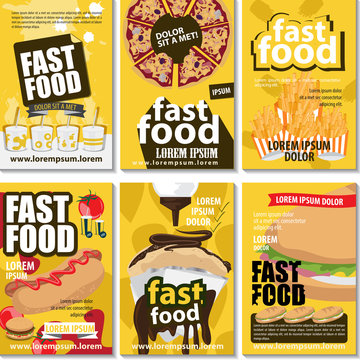 Fast Food Poster Design Set - Vector Illustration