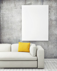 mock up poster in hipster interior background, 3D render 