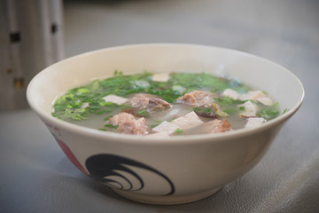 bowl of pho noodle vietnamese food still life.