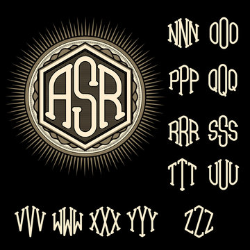 set of letters for decoration stylish retro monogram