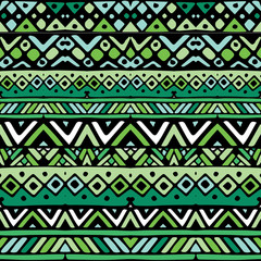 Green ethnic mexican tribal stripes seamless pattern