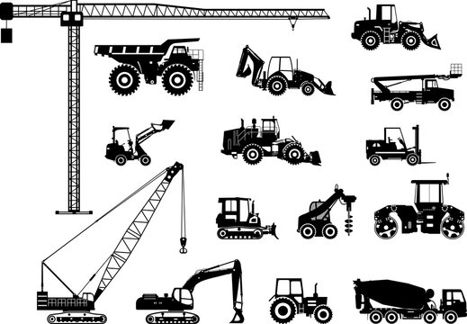 Set of heavy construction machines icons. Vector illustration