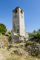 Fototapeta na wymiar Clock tower in the Fortress in the old town of Bar in Montenegro