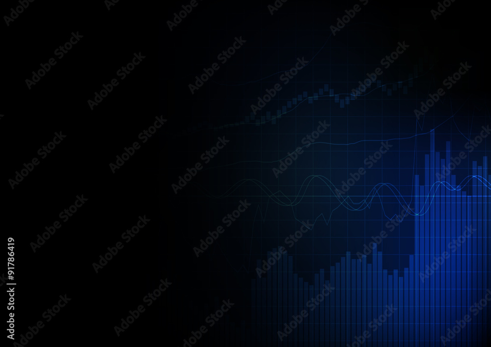 Poster vector : business bar chart and line chart on grid blue backgrou