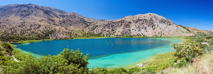 Fototapeta na wymiar Panorama of lake Kournas on Crete island, Greece