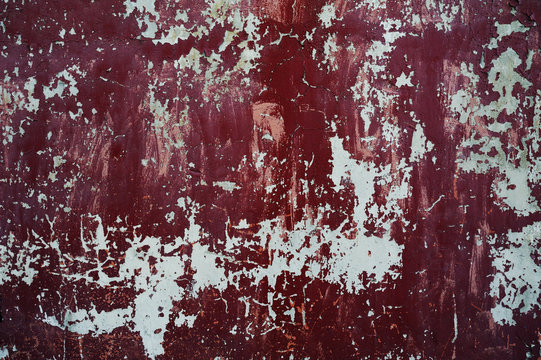 Texture Of Red Wall With Paint Peeling Off