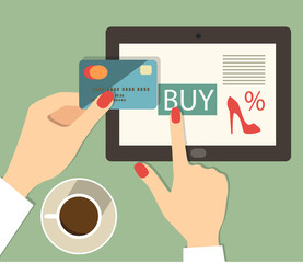 flat credit card mobile buy hands.vector illustration