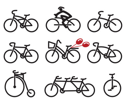 set of nine abstract bicycles