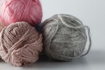 Clews of colored yarn