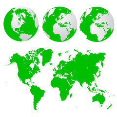 Obraz premium Earth, globes, set, world map, vector illustration in flat design for web sites, Infographic design