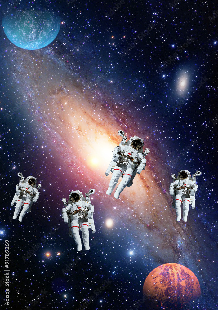 Wall mural astronauts spaceman outer space solar system planets universe. elements of this image furnished by n