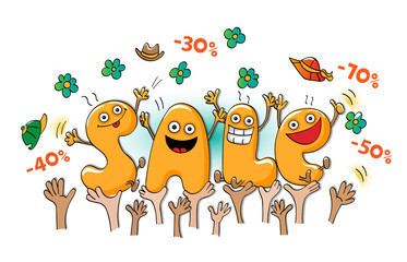 Funny characters of sale: sale celebration