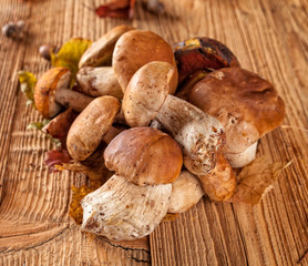 Mushroom served on wooden planks