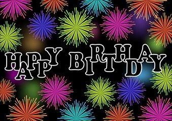 Happy birthday billboard with colorful vibrant firework, birthday party decoration