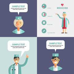 Set of  Flat Design Vector Illustrations of Doctor. Infographic Design Elements