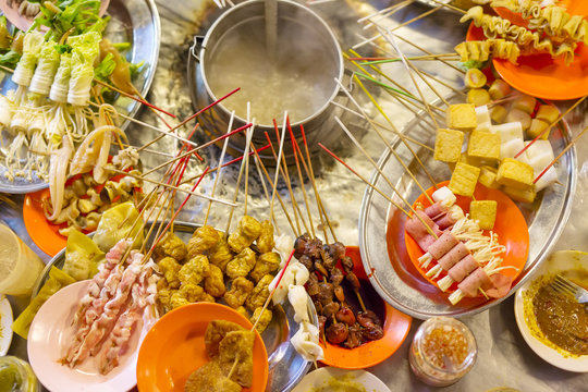Traditional lok-lok street food from Asia