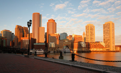 Fototapeta na wymiar Boston Financial District at Sunrise, Boston, Massachusetts, USA
