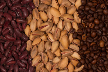 red beans, pistachios and roasted coffee beans