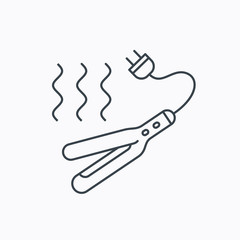 Curling iron icon. Hairstyle electric tool sign.