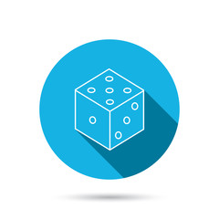 Dice icon. Casino gaming tool sign.