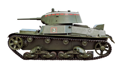 Fototapeta na wymiar Old Soviet tank T-26 isolated on white