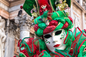 Venice Carnival mask with the colours of the italian flag