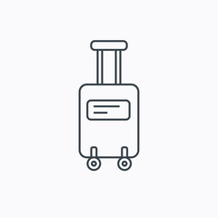 Suitcase with wheels icon. Travel baggage sign.