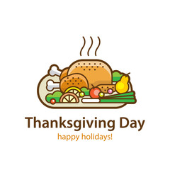 Roasted Turkey for Thanksgiving day vector linear outline