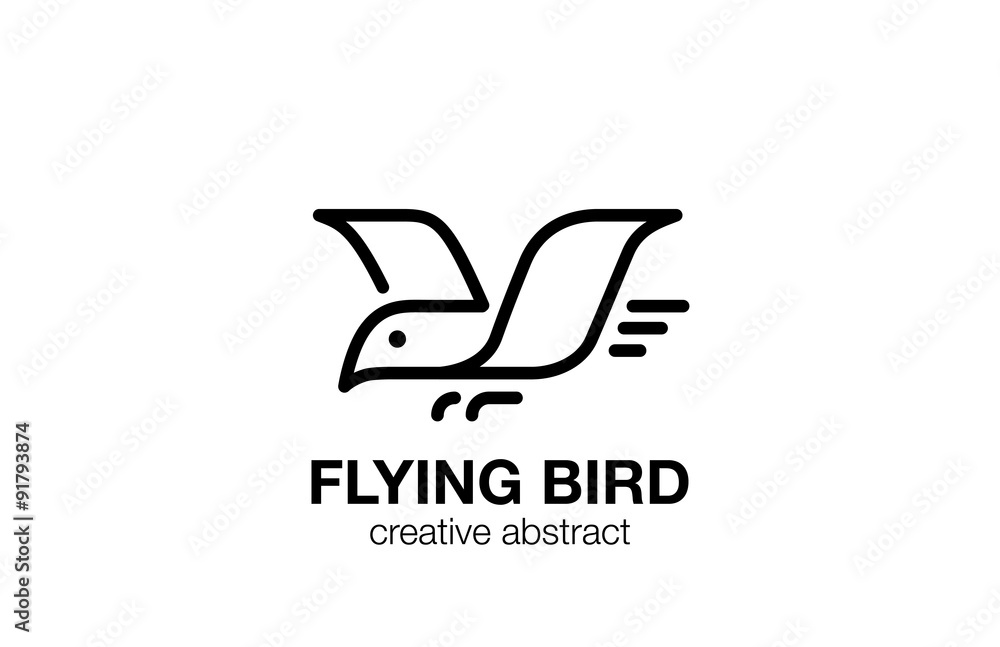 Poster flying bird logo abstract design linear outline vector