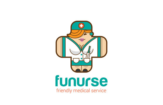 Funny Friendly Nurse Logo Medical Cross shape design vector