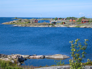 Small red archipelago huts