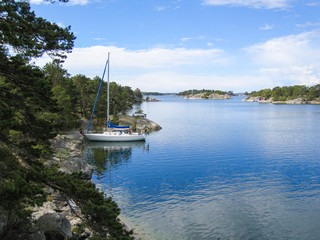 Sailboat mored in the archipelago