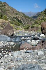 Stream bed in the canyon Barranco de las Angustias, Valley of Fear, between Caldera de Taburiente and the shoreline on the island La Palma, Canary Islands, Spain