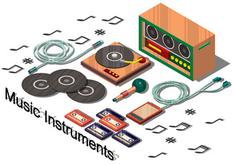 illustration of info graphic music instruments concept in isometric graphic
