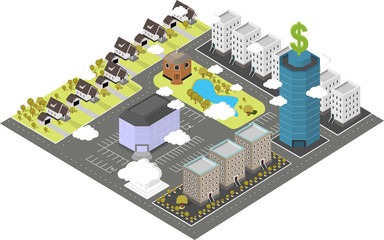 Set of the isometric city buildings, shops and other elements