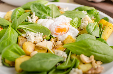 Spinach salad with egg benedict