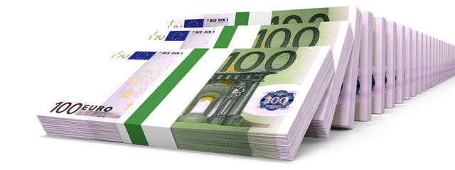 Stacks of money. One hundred euros.