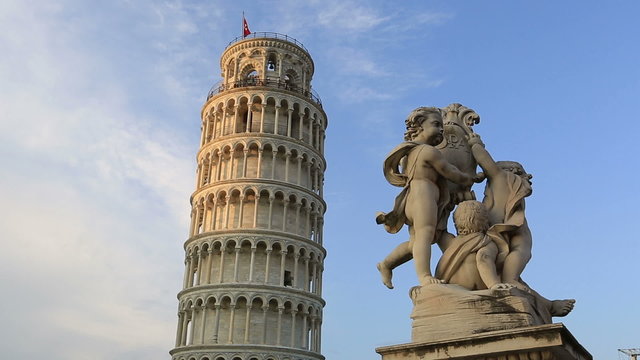 Time Lapse Famous Place Pisa Tower at Square of Miracles (Torre di Pisa at Piazza dei Miracoli) at Tuscany Italy